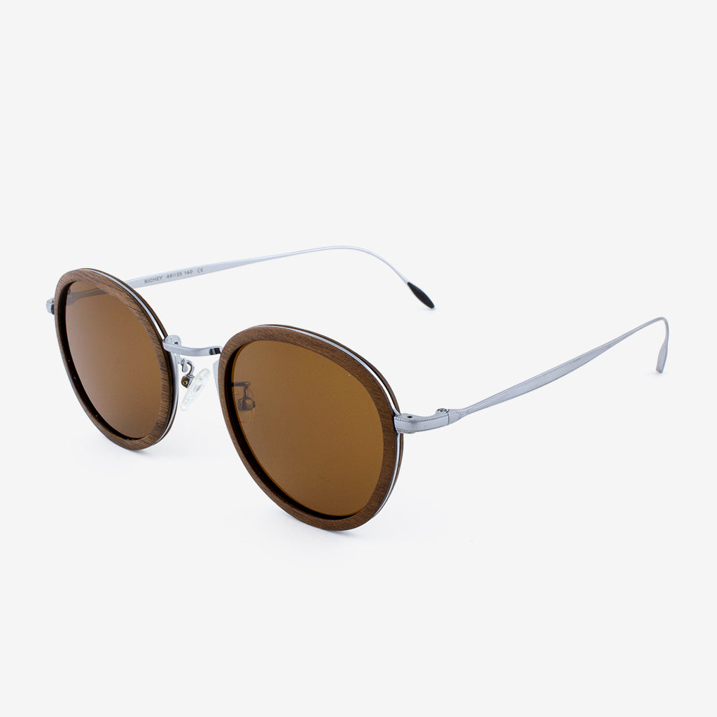 Richey silver lightweight titanium & walnut wood sunglass temples