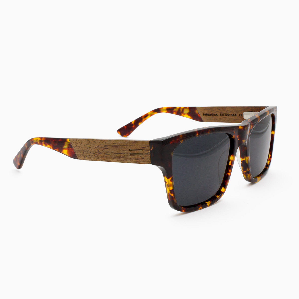 Sebastian tortoiseshell acetate and wood sunglasses with walnut temples