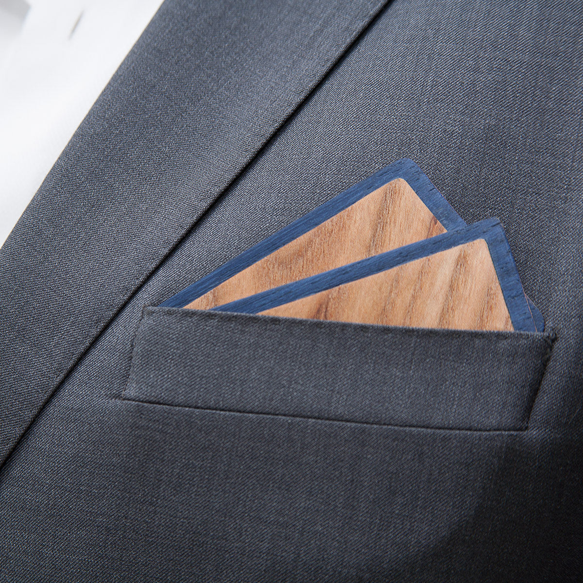 Wood Pocket Square | Teak &  Navy Blue